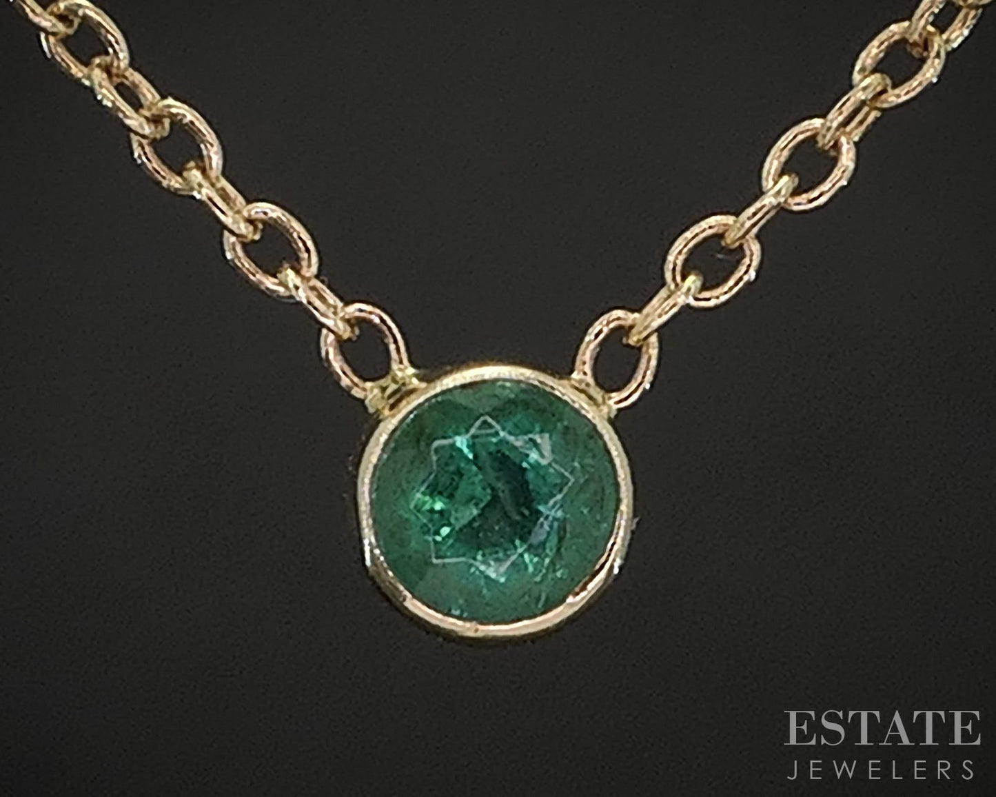 14k Yellow Gold Natural Emerald Solitaire Ladies Necklace 1.0g 16.5"L i20417