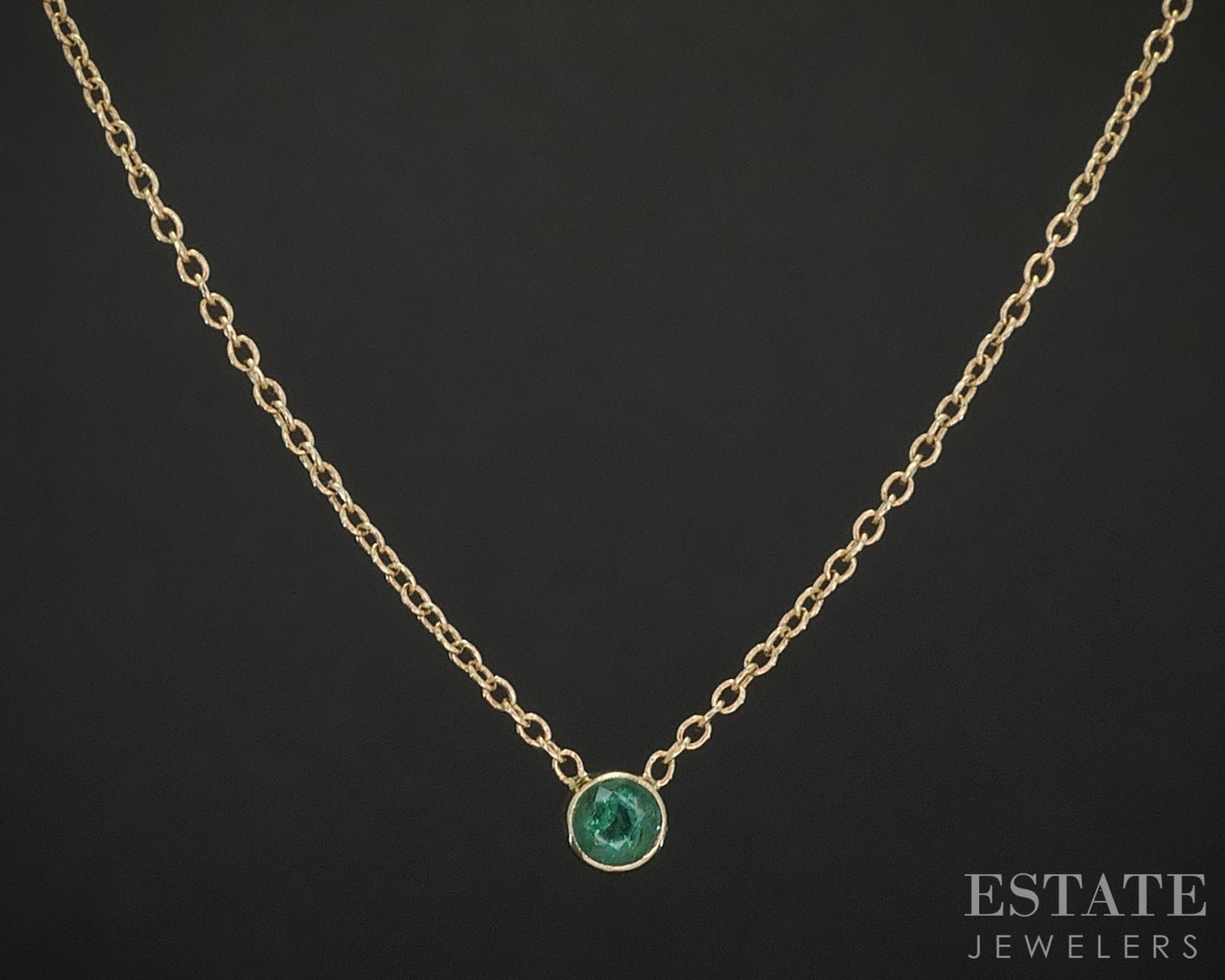 14k Yellow Gold Natural Emerald Solitaire Ladies Necklace 1.0g 16.5"L i20417
