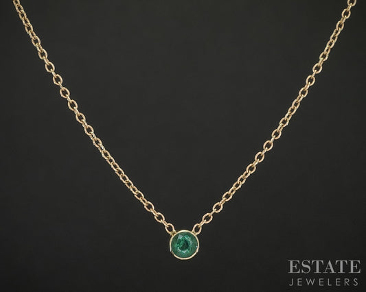 14k Yellow Gold Natural Emerald Solitaire Ladies Necklace 1.0g 16.5"L i20417
