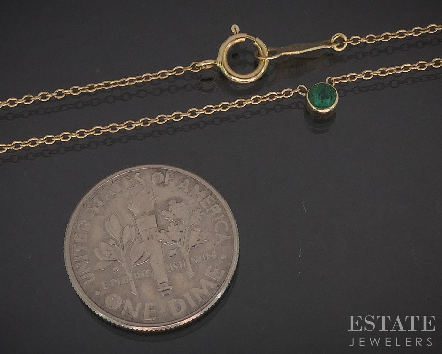 14k Yellow Gold Natural Emerald Solitaire Ladies Necklace 1.0g 16.5"L i20417