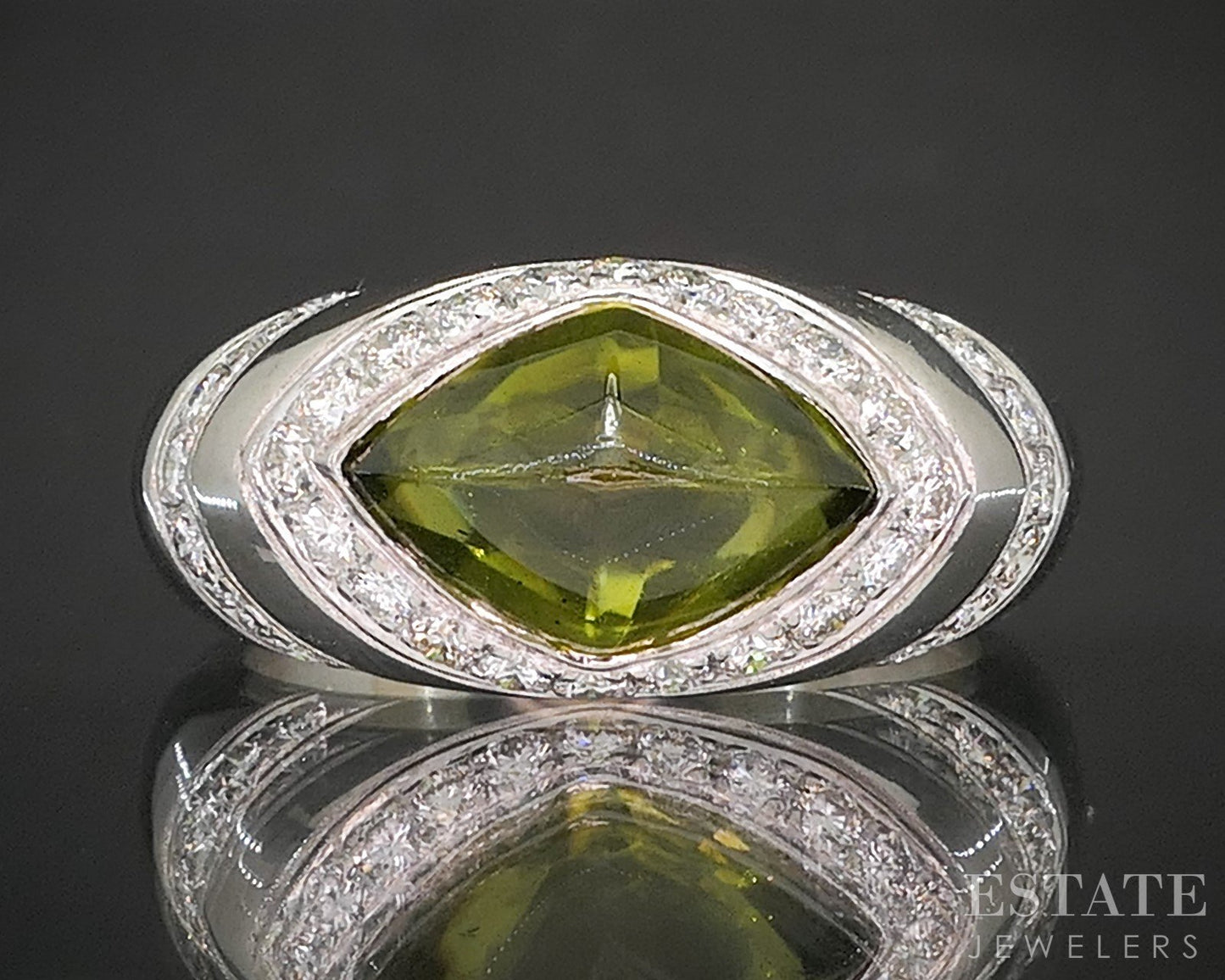 18k White Gold Natural Green Tourmaline & Diamond Ladies Ring 8.1g i20416