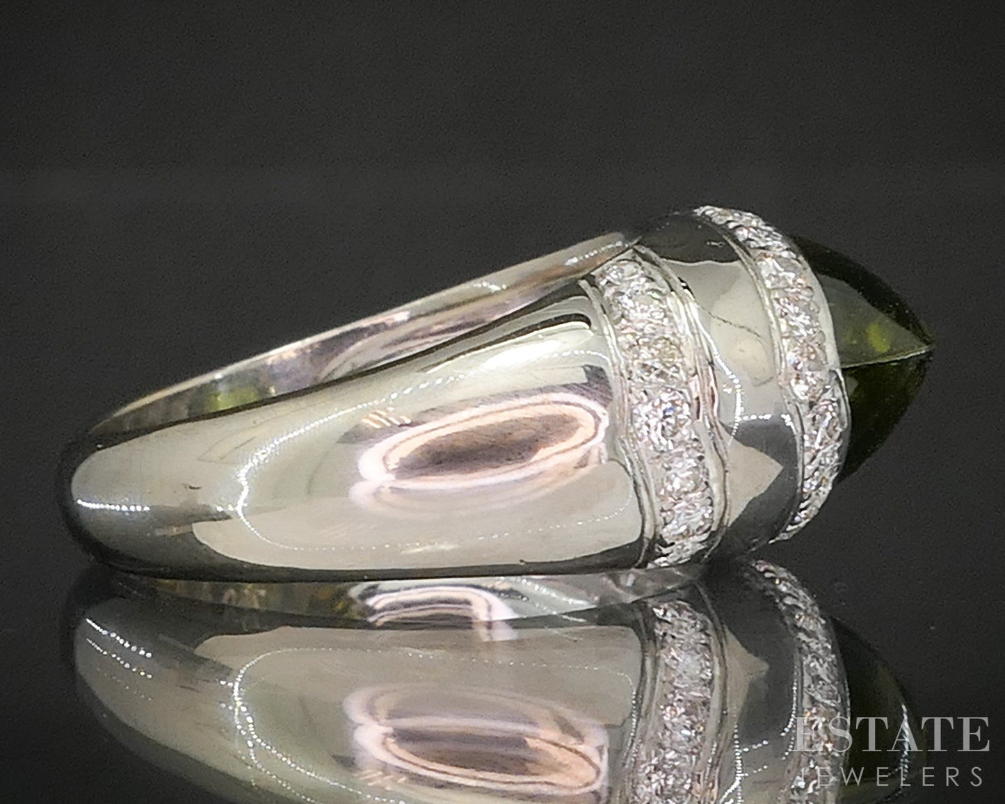 18k White Gold Natural Green Tourmaline & Diamond Ladies Ring 8.1g i20416