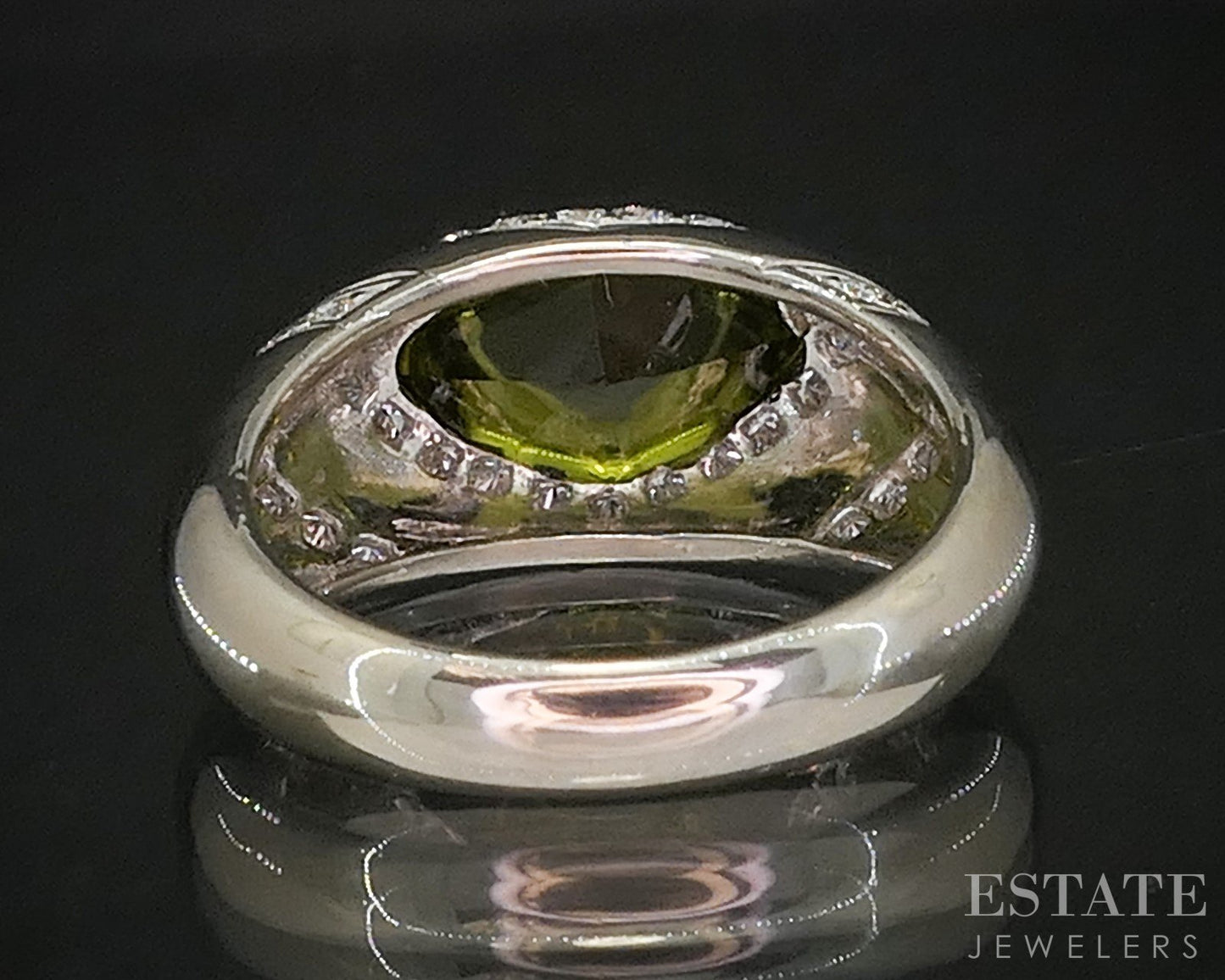 18k White Gold Natural Green Tourmaline & Diamond Ladies Ring 8.1g i20416