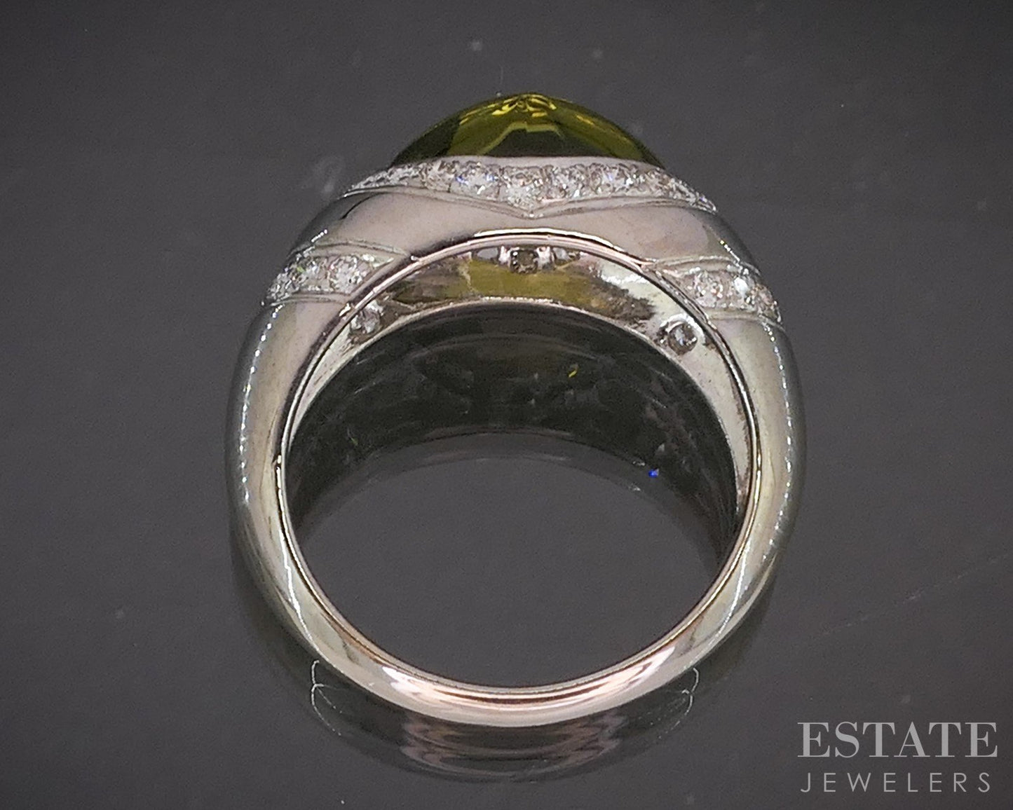 18k White Gold Natural Green Tourmaline & Diamond Ladies Ring 8.1g i20416