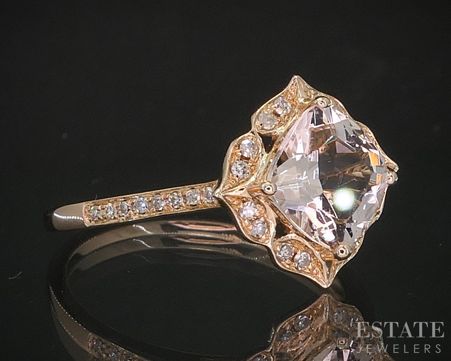 14k Rose Gold Cushion Natural Morganite & Diamond Halo Ladies Ring 1.9g i20414