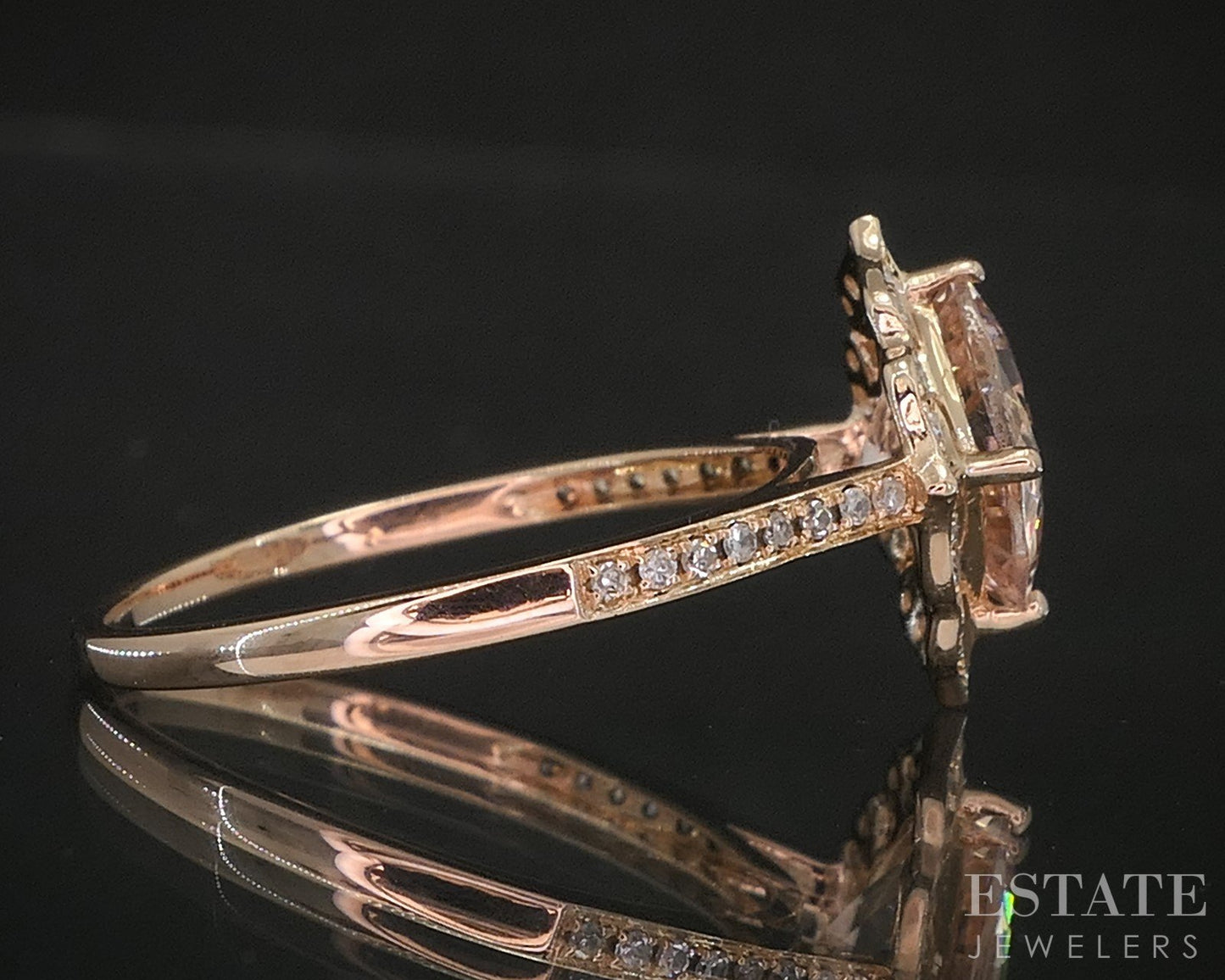 14k Rose Gold Cushion Natural Morganite & Diamond Halo Ladies Ring 1.9g i20414