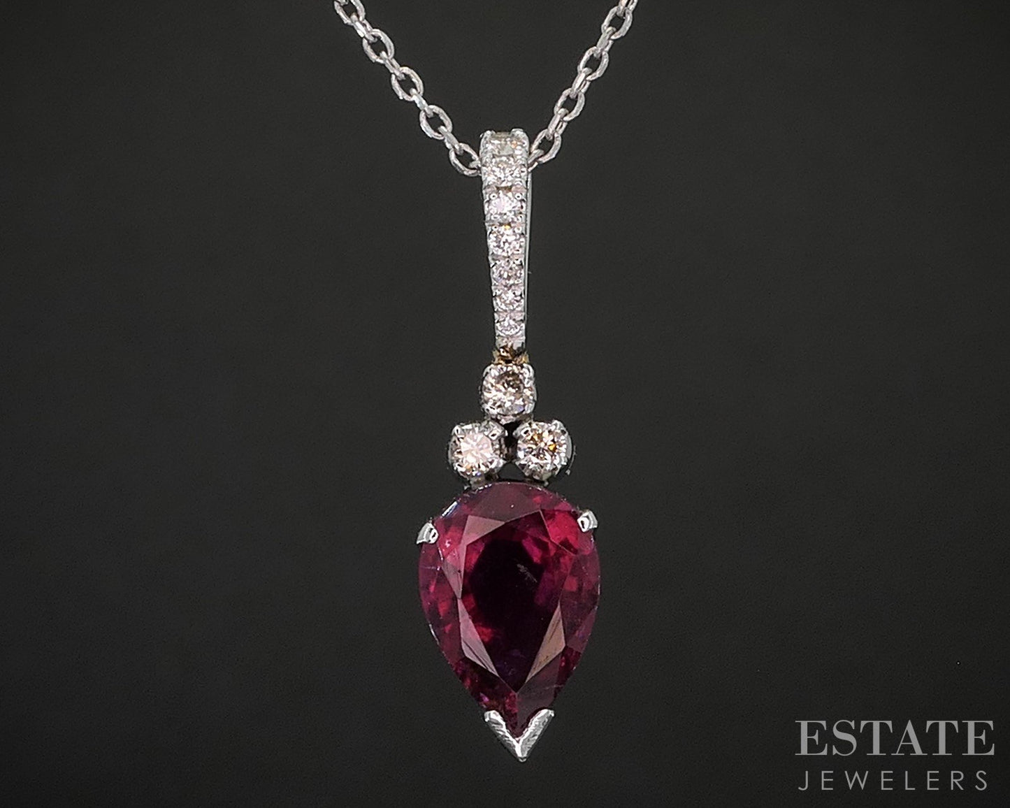 18k White Gold IGI Natural Pink Tourmaline & Diamond Necklace 3.2g 18"L i20435