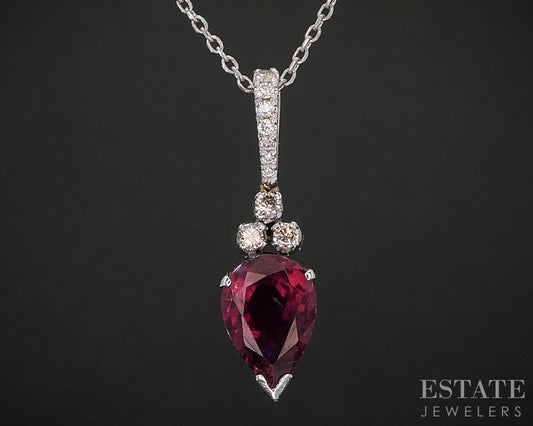 18k White Gold IGI Natural Pink Tourmaline & Diamond Necklace 3.2g 18"L i20435