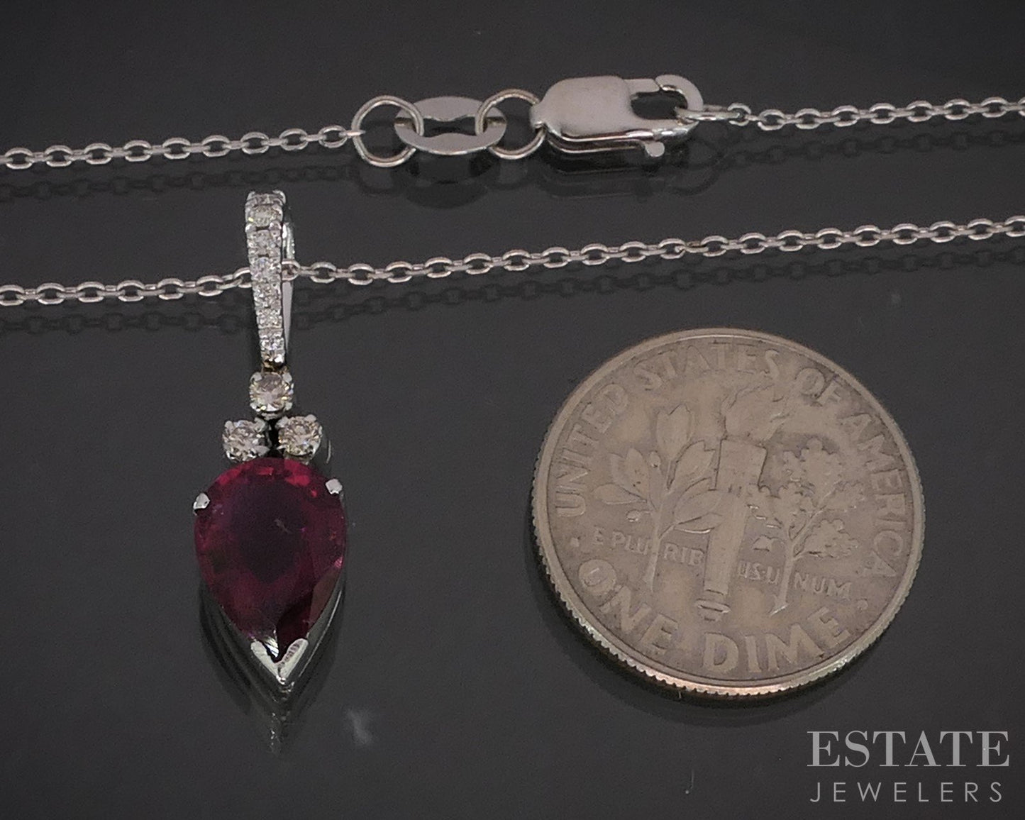 18k White Gold IGI Natural Pink Tourmaline & Diamond Necklace 3.2g 18"L i20435