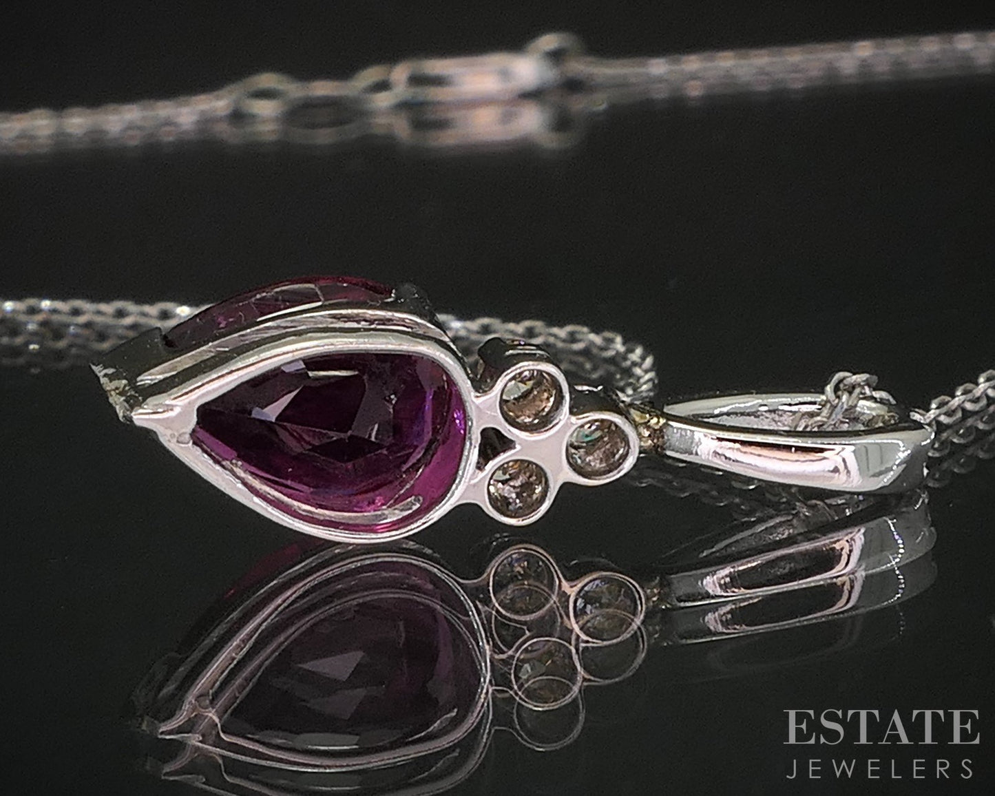 18k White Gold IGI Natural Pink Tourmaline & Diamond Necklace 3.2g 18"L i20435