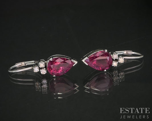 18k White Gold IGI Natural Pink Tourmaline & Diamond Dangle Earrings 3.2g i20436