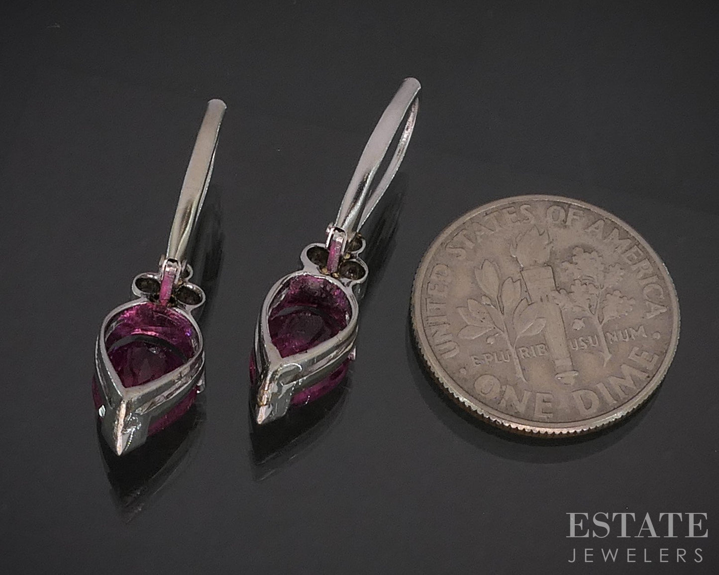 18k White Gold IGI Natural Pink Tourmaline & Diamond Dangle Earrings 3.2g i20436