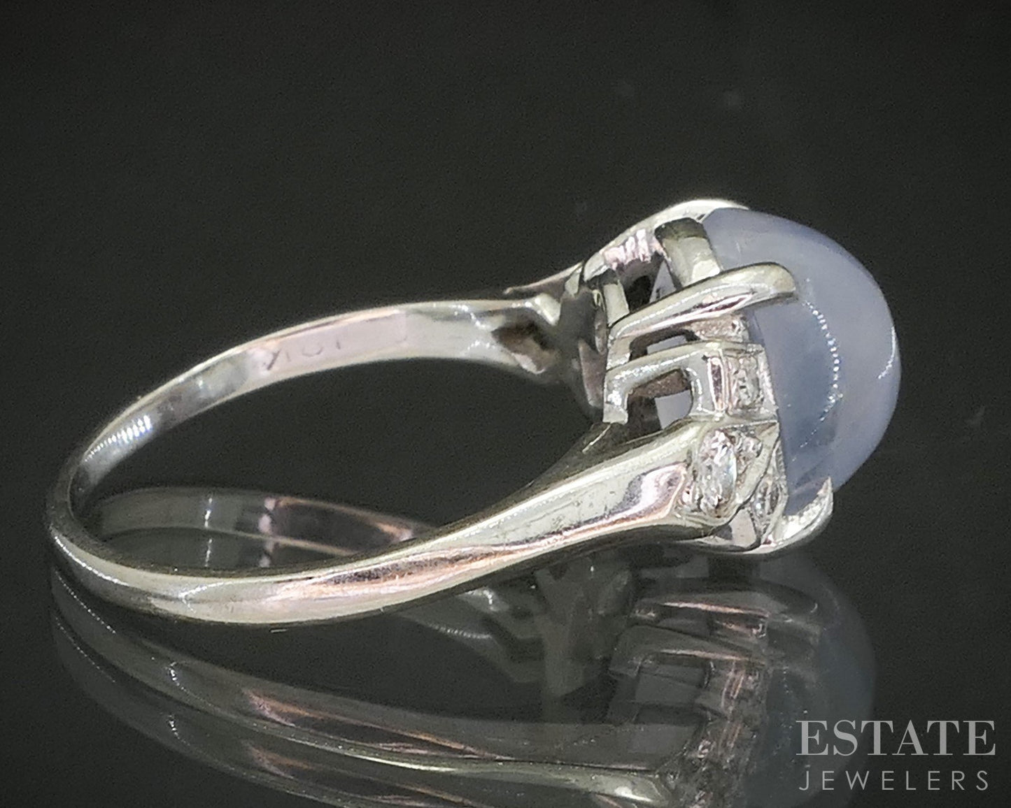 Vintage 18k White Gold Natural Blue Star Sapphire & Diamond Ring 3.9g i20487