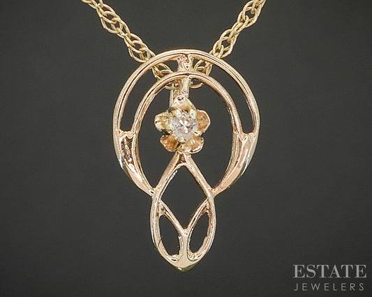 Antique Victorian 14k Yellow Gold Natural Diamond Filigree Necklace 1.5g i20484