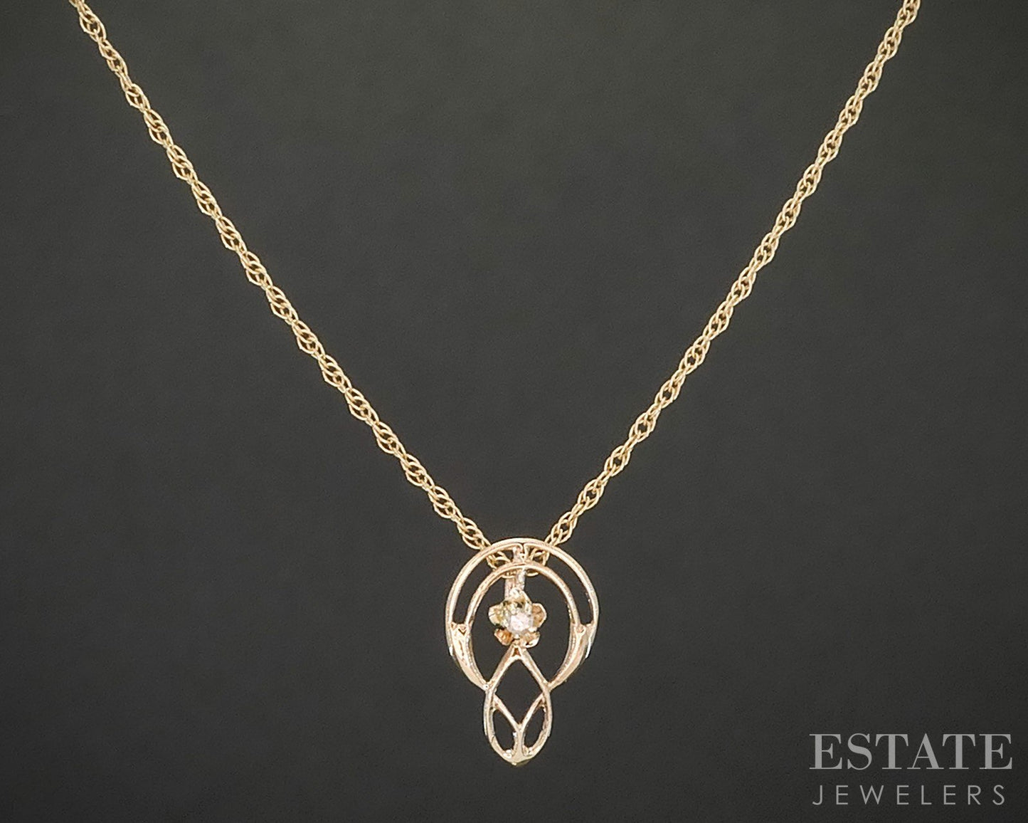 Antique Victorian 14k Yellow Gold Natural Diamond Filigree Necklace 1.5g i20484