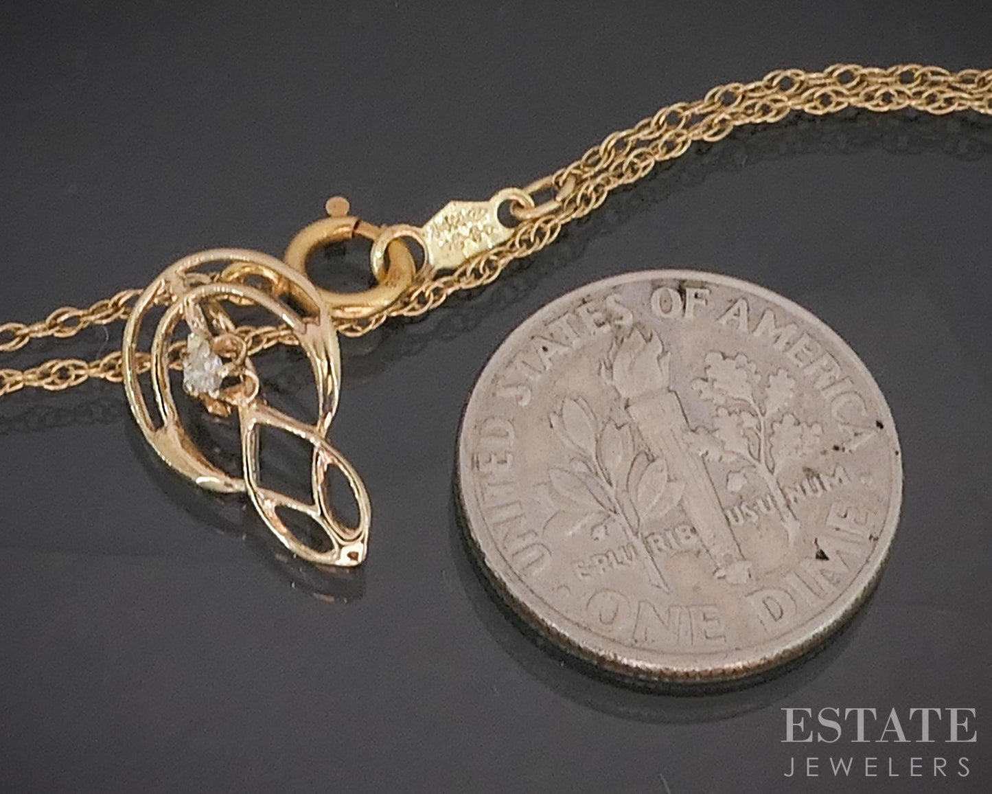 Antique Victorian 14k Yellow Gold Natural Diamond Filigree Necklace 1.5g i20484