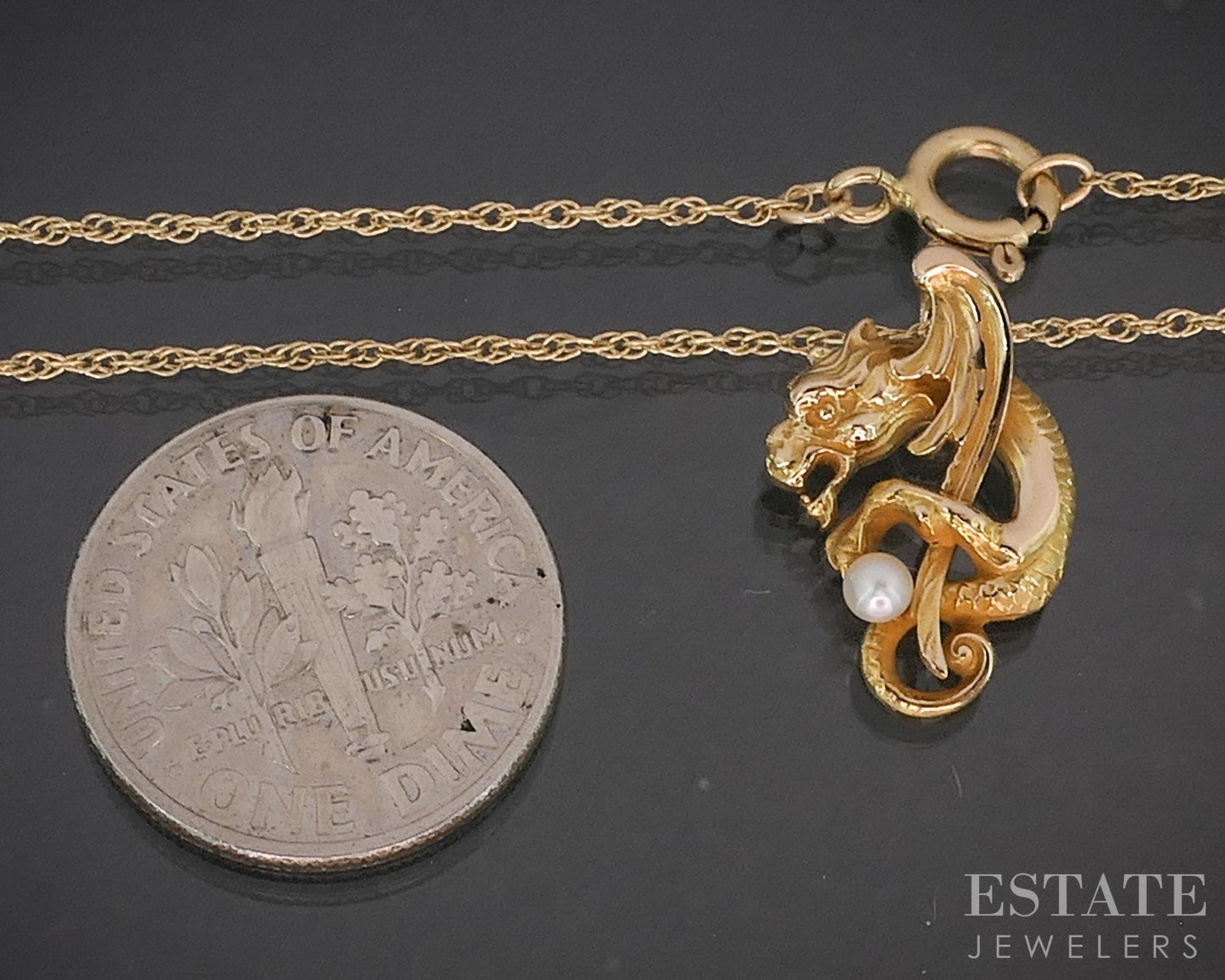 Antique Victorian 14k Yellow Gold Seed Pearl Griffin Ladies Necklace 2.8g i20482