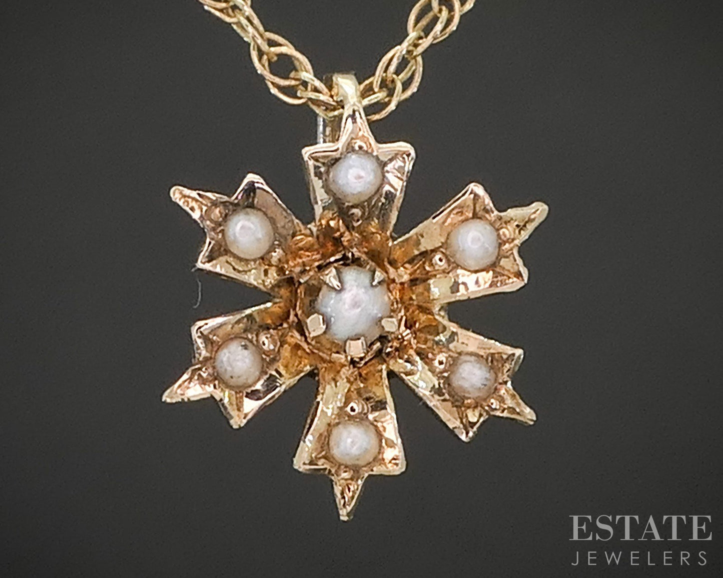 Antique Victorian 14k Yellow Gold Seed Pearl Flower Ladies Necklace 1.6g i20485
