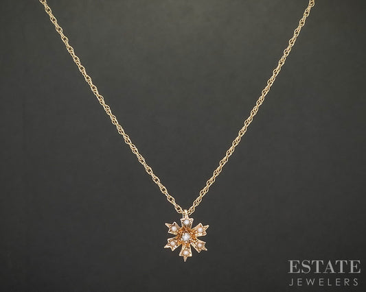 Antique Victorian 14k Yellow Gold Seed Pearl Flower Ladies Necklace 1.6g i20485