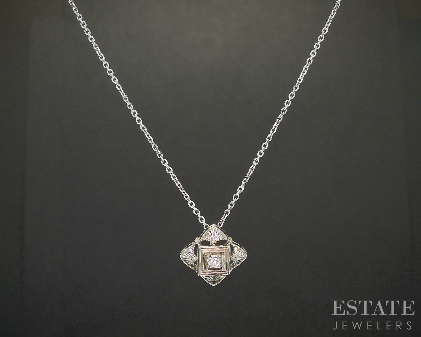 Antique Art Deco 18k White Gold OEC Natural .10ct Diamond Necklace 3.0g i20486
