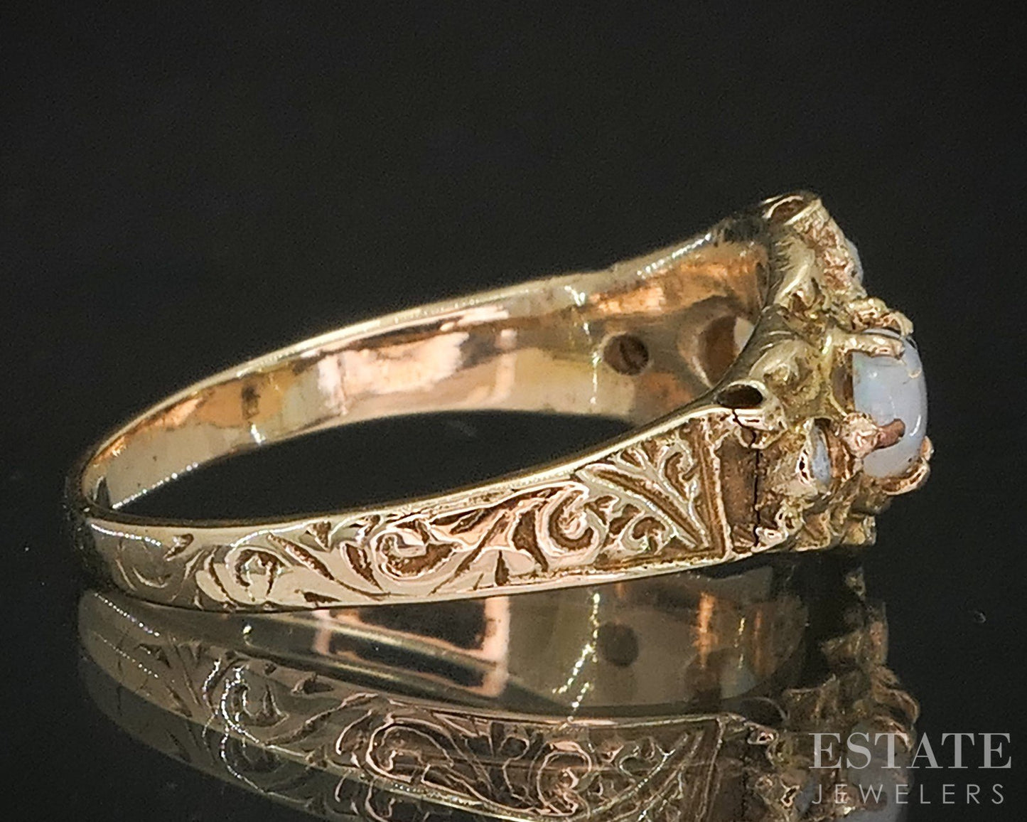 Antique Victorian 14k Yellow Gold Natural Opal & Seed Pearl Ring 2.5g i20478