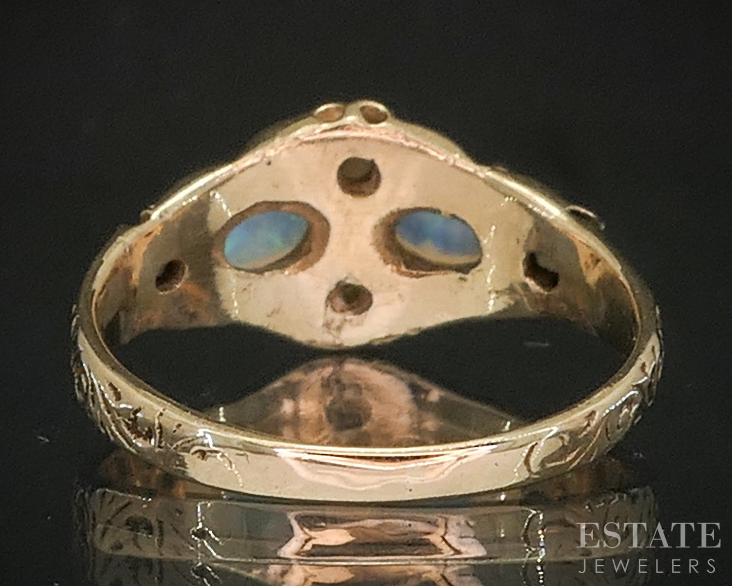 Antique Victorian 14k Yellow Gold Natural Opal & Seed Pearl Ring 2.5g i20478