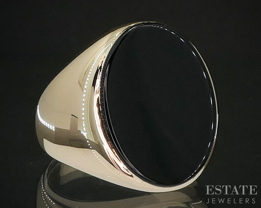 14k Yellow Gold Tiffany & Co. Black Onyx Classic Mens Ring 15.6g i20476