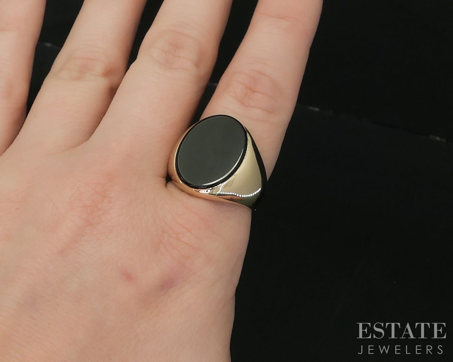 14k Yellow Gold Tiffany & Co. Black Onyx Classic Mens Ring 15.6g i20476