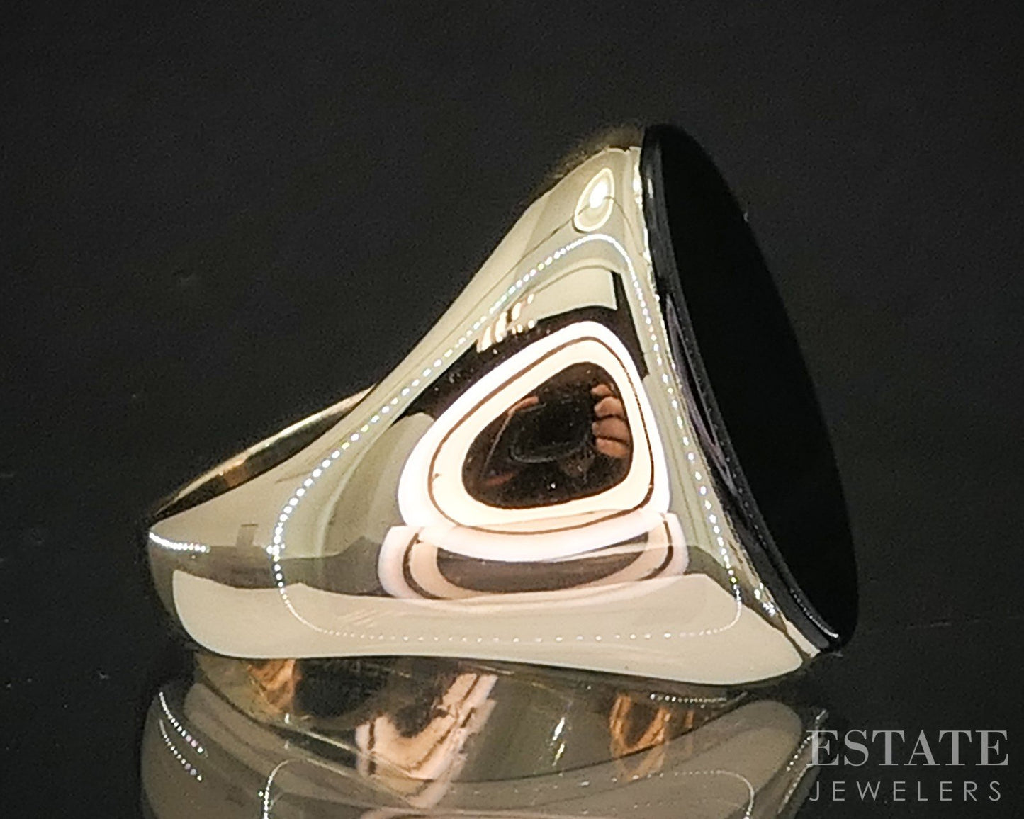 14k Yellow Gold Tiffany & Co. Black Onyx Classic Mens Ring 15.6g i20476