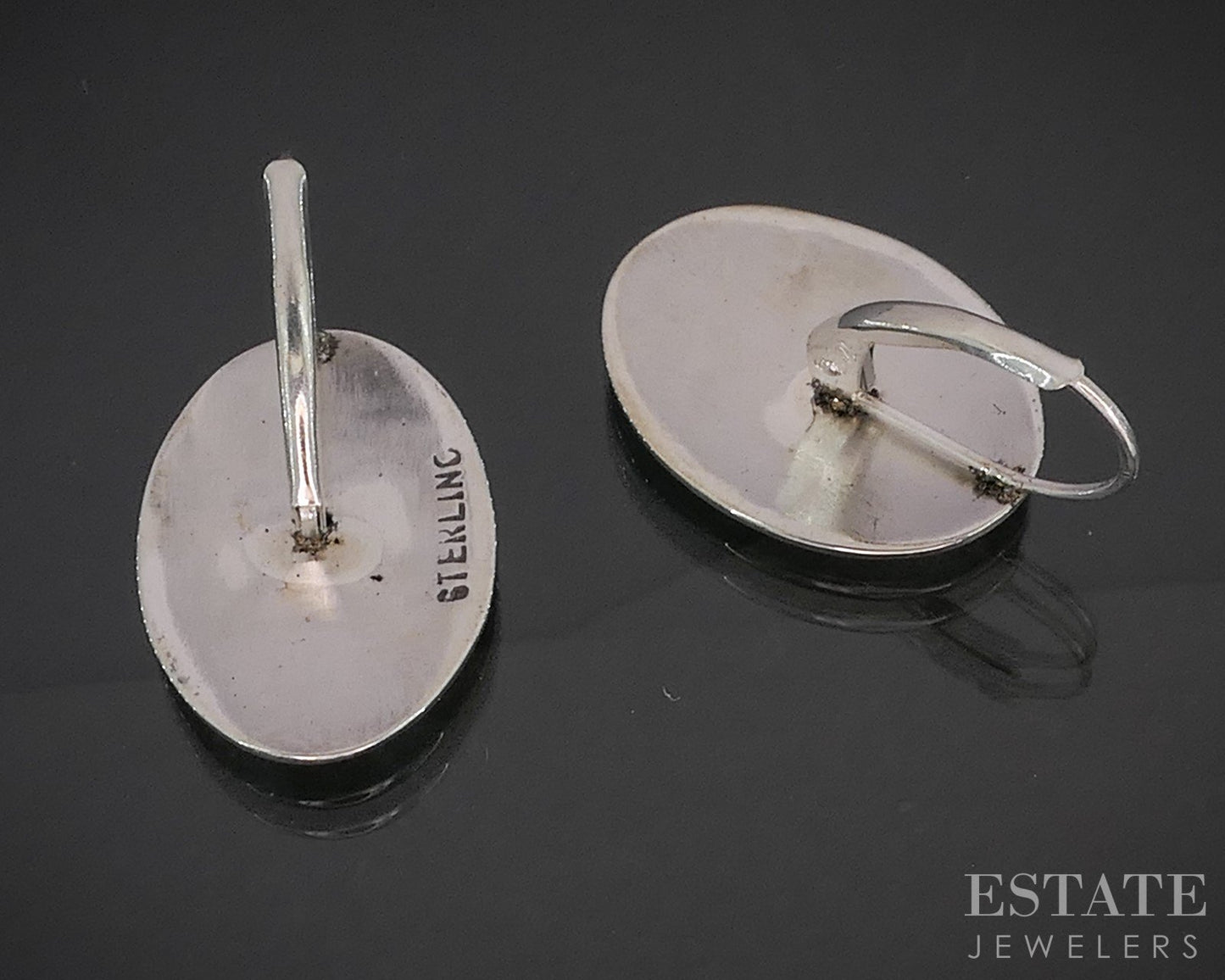 Vintage Sterling Silver Enameled Oval Leverback Earrings 3.4g i20475