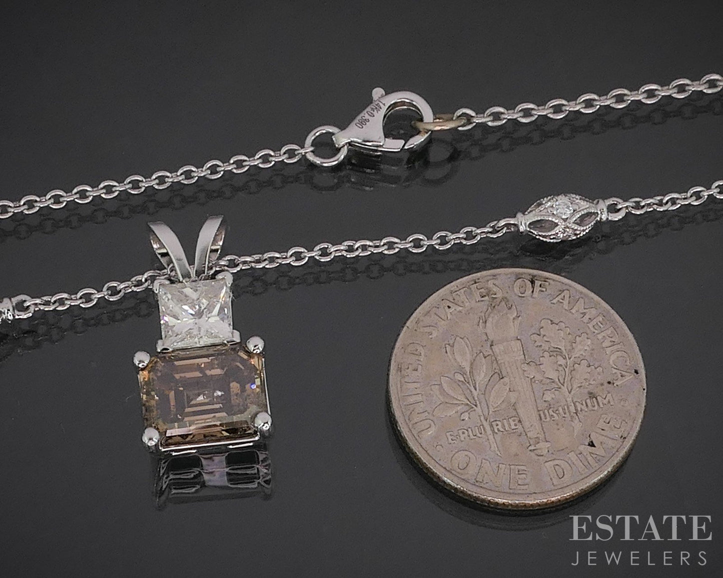 14k White Gold Emerald Natural 2.99ctw Diamond Station Necklace 5.8g i20473