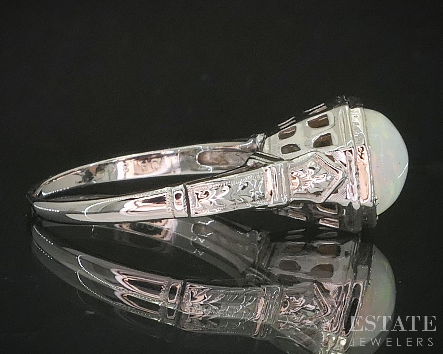 Antique 18k White Gold Natural Opal Ostby Barton Filigree Ring 2.3g i20471