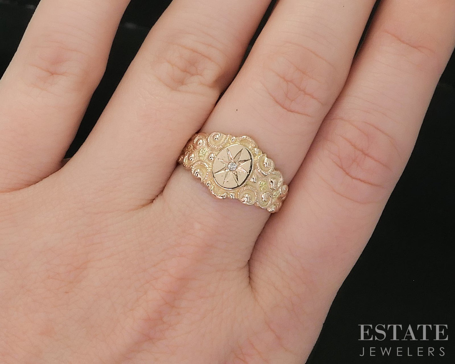 Antique Victorian 14k Yellow Gold Natural Diamond Ladies Band Ring 3.4g i20469