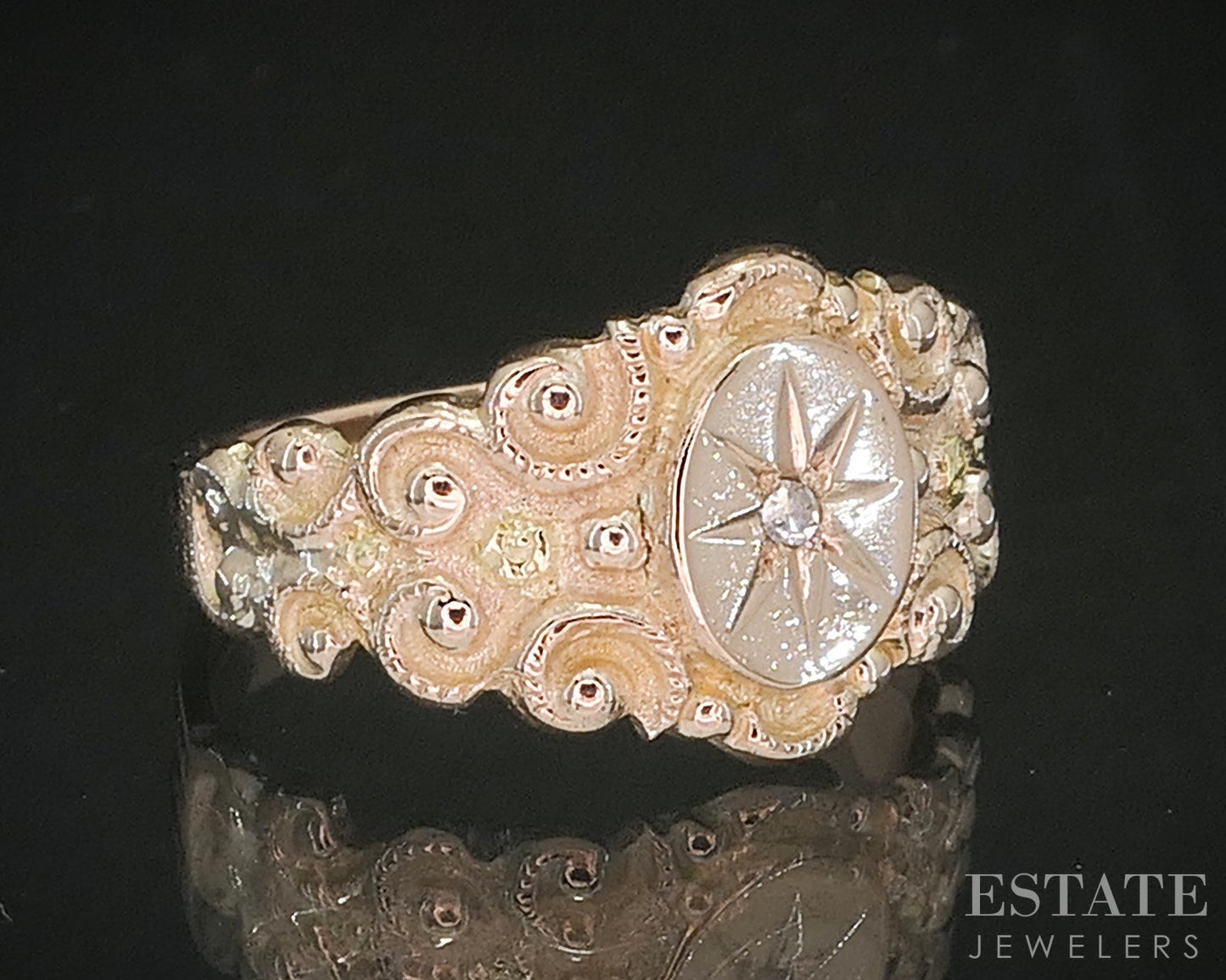 Antique Victorian 14k Yellow Gold Natural Diamond Ladies Band Ring 3.4g i20469