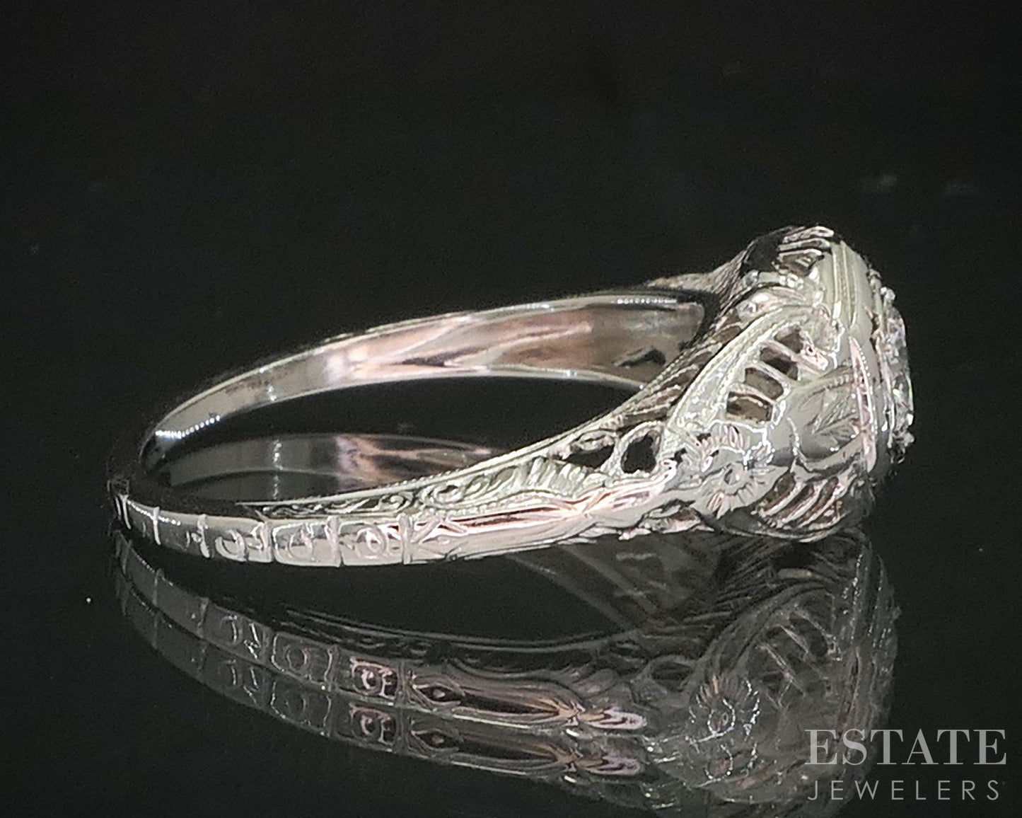 Antique 18k White Gold Transitional Natural .25ct Diamond Filigree Ring i20468