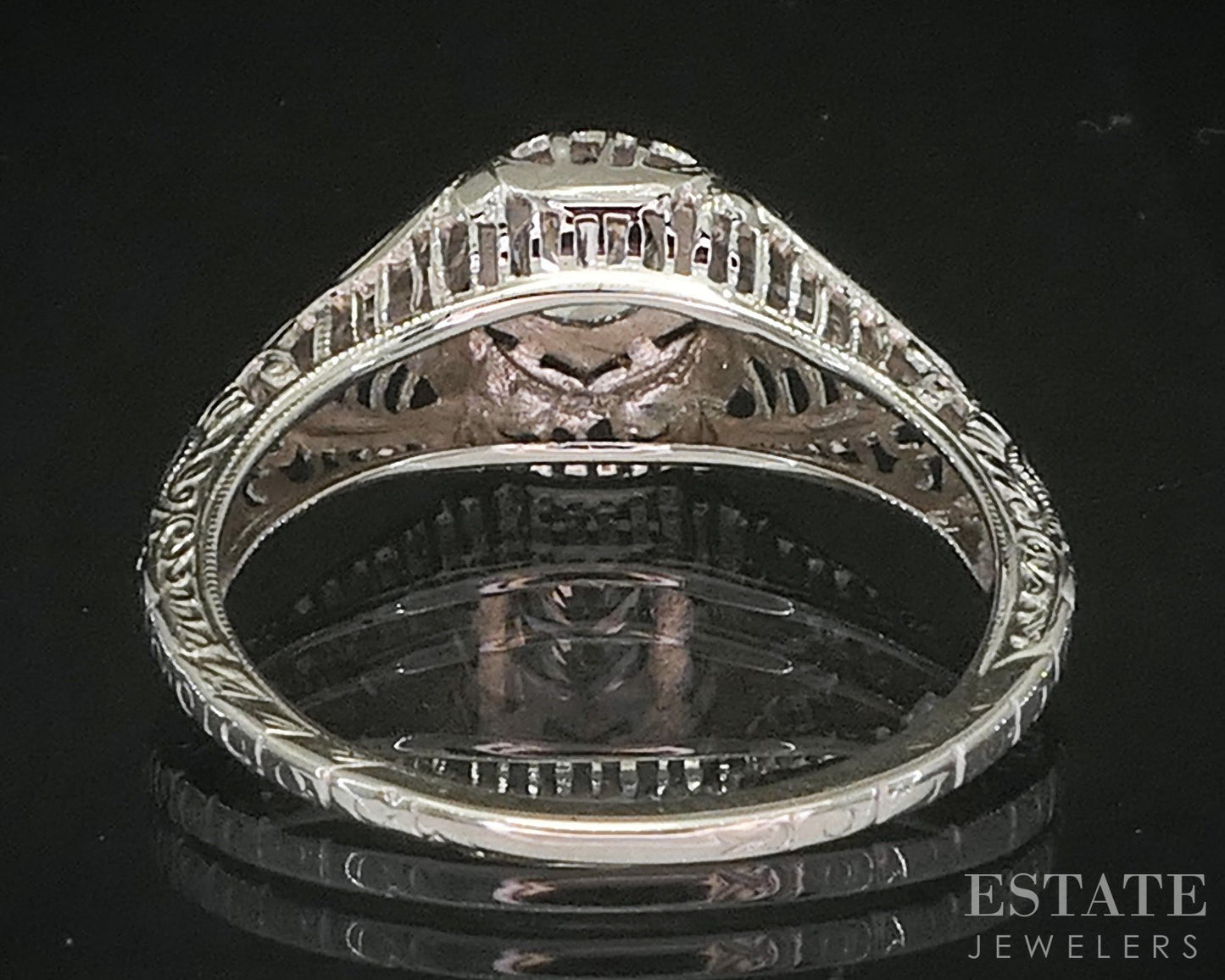Antique 18k White Gold Transitional Natural .25ct Diamond Filigree Ring i20468