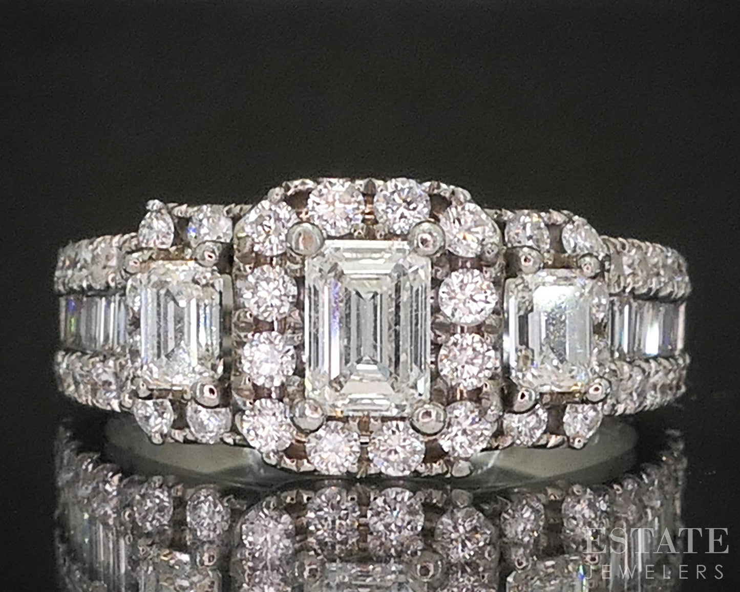 14k White Gold Emerald Natural 1.46ctw Diamond Halo Engagement Ring 6.4g i20465