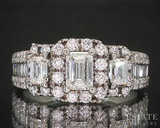 14k White Gold Emerald Natural 1.46ctw Diamond Halo Engagement Ring 6.4g i20465