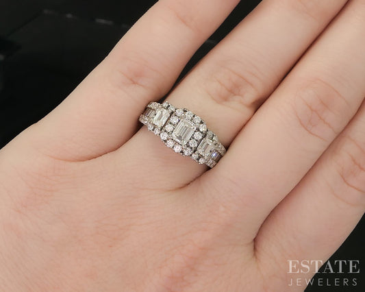 14k White Gold Emerald Natural 1.46ctw Diamond Halo Engagement Ring 6.4g i20465