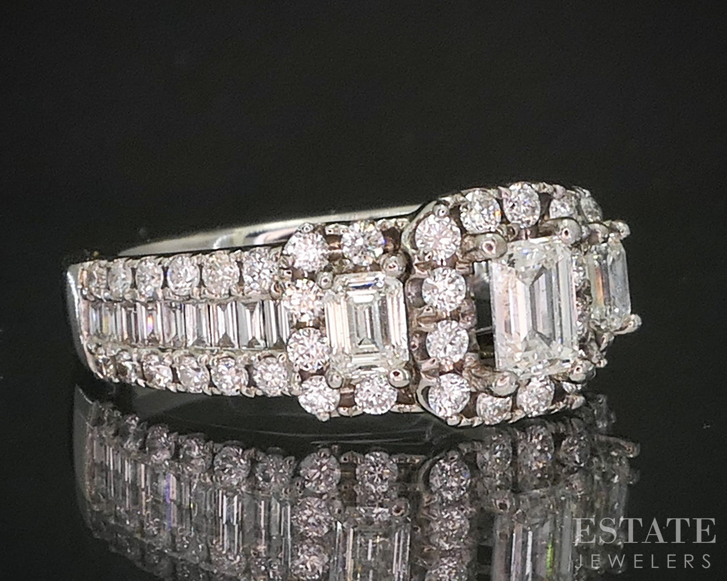 14k White Gold Emerald Natural 1.46ctw Diamond Halo Engagement Ring 6.4g i20465