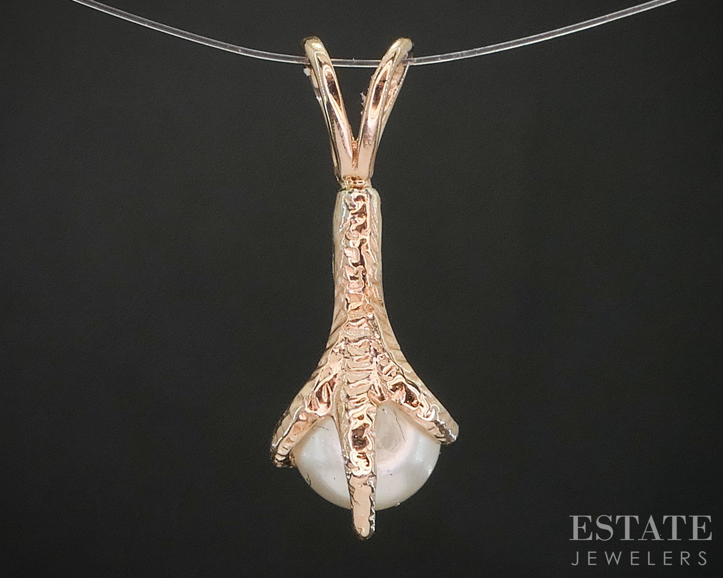 Antique 10k Yellow Gold 6mm Akoya Pearl Talon Claw Charm Pendant 0.7g i20463