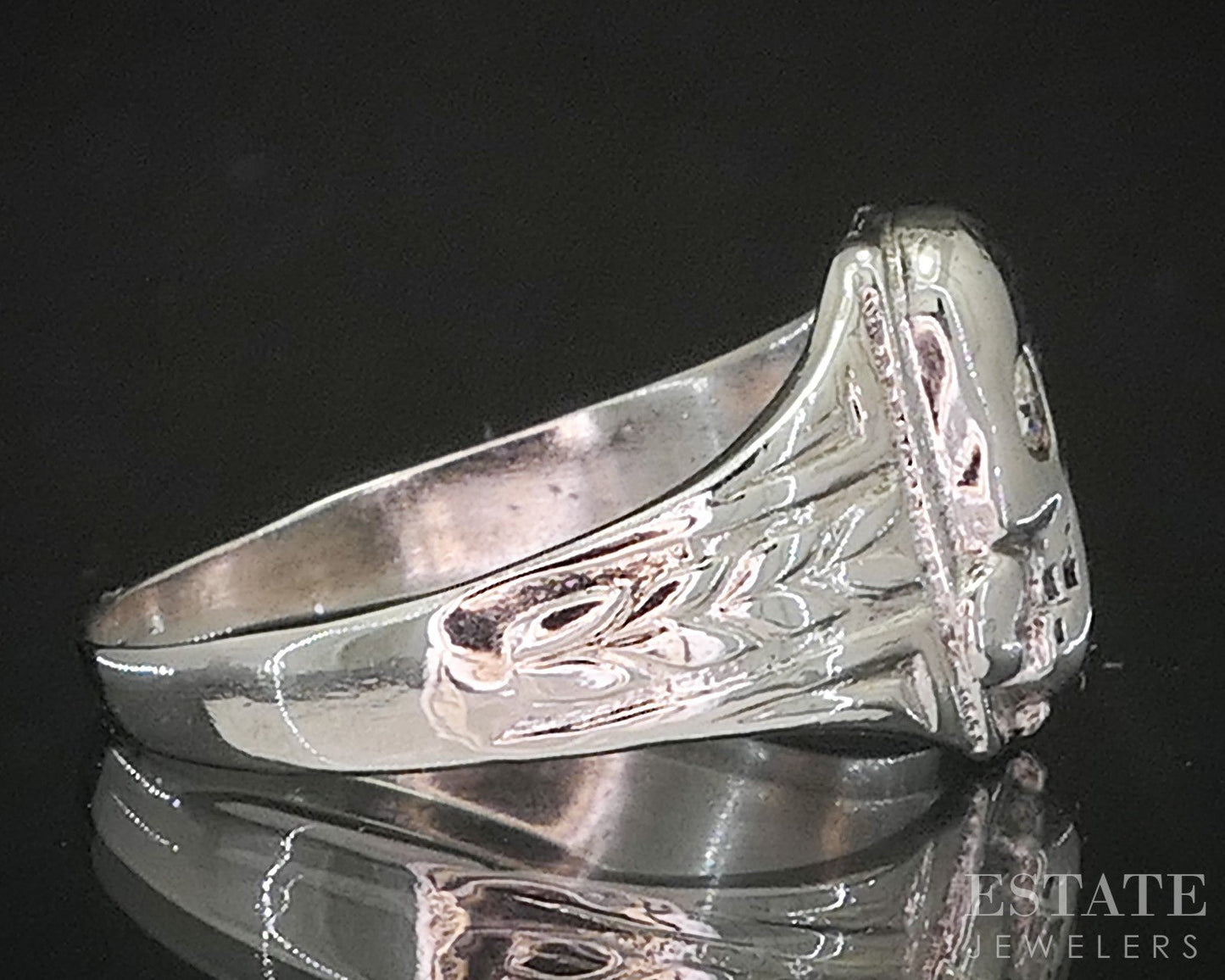 Antique 18k White Gold & Sterling Natural Diamond Skull Signet Ring 2.9g i20470