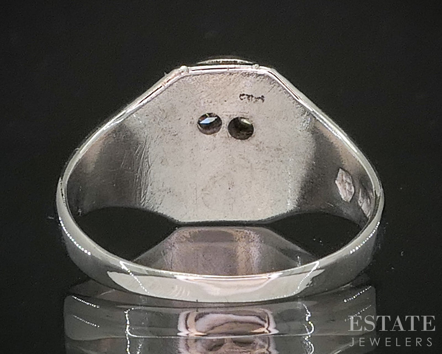 Antique 18k White Gold & Sterling Natural Diamond Skull Signet Ring 2.9g i20470