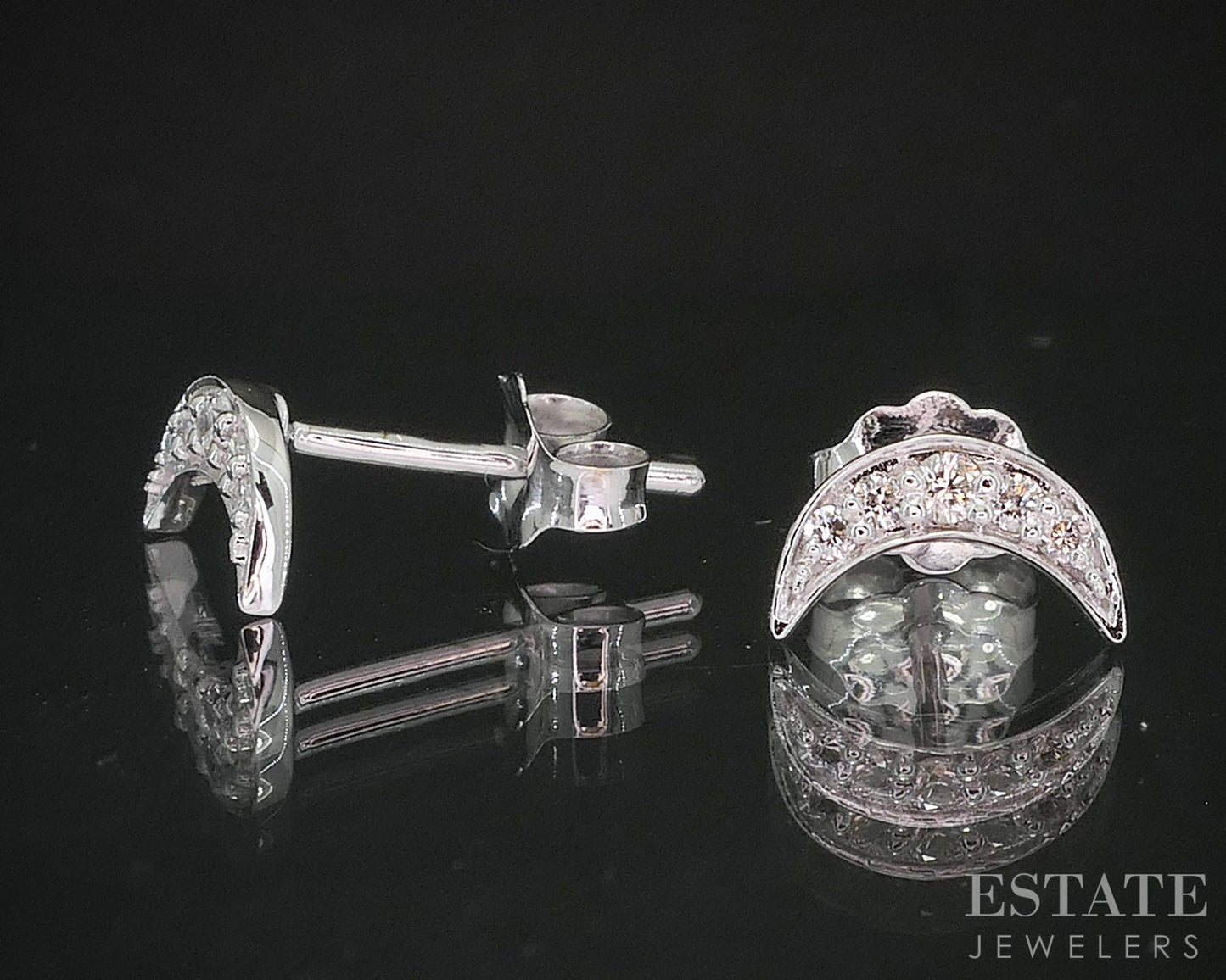 10k White Gold Lab Created .11ctw Diamond Crescent Moon Stud Earrings p14995