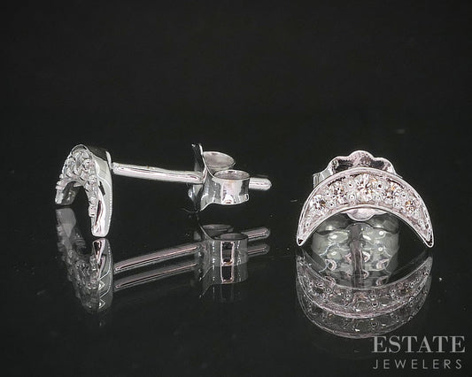 10k White Gold Lab Created .11ctw Diamond Crescent Moon Stud Earrings p14995