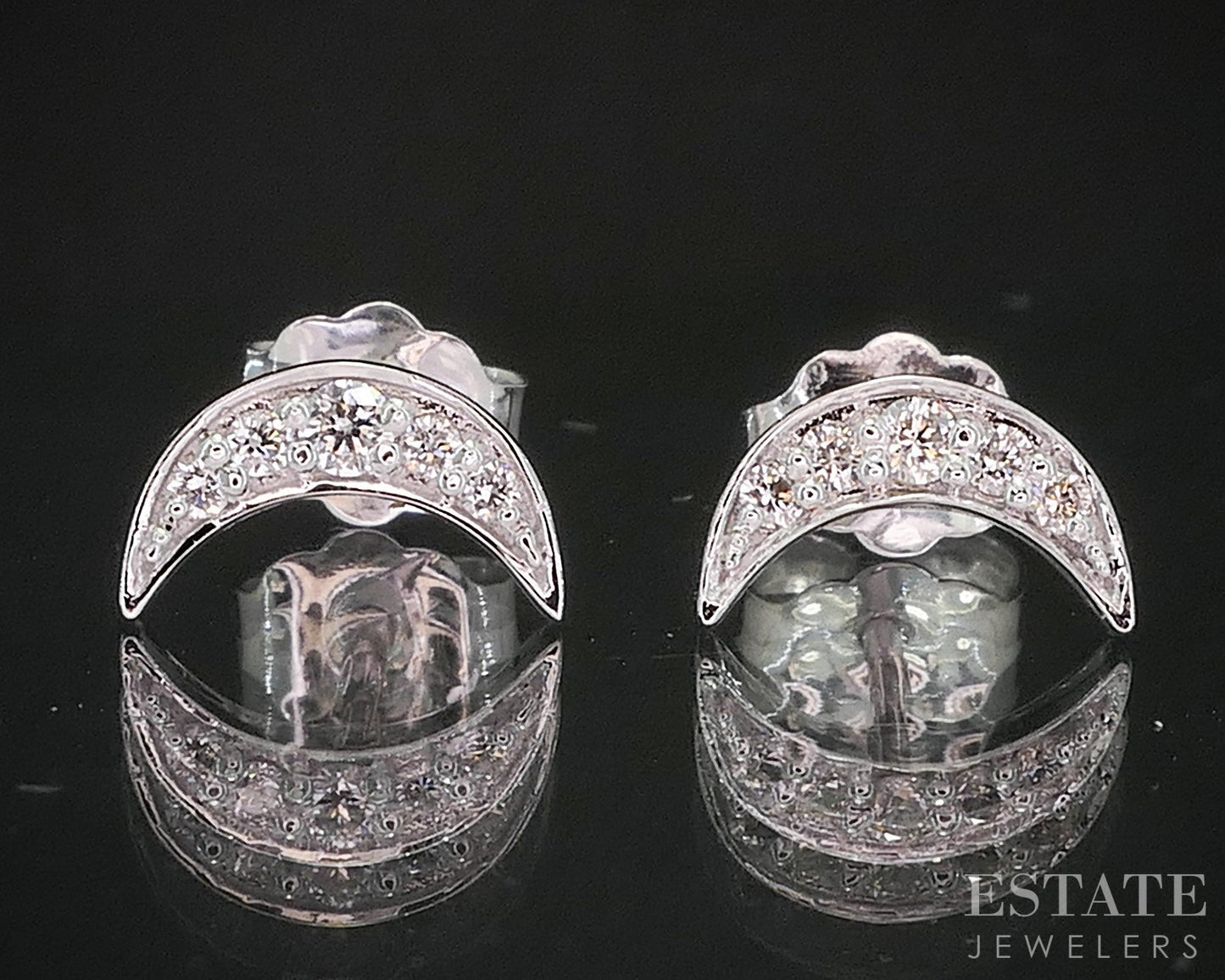 10k White Gold Lab Created .11ctw Diamond Crescent Moon Stud Earrings p14995