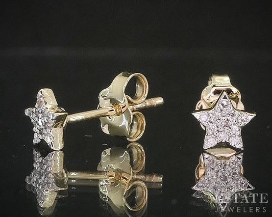 10k Yellow Gold Lab Created .09ctw Diamond Star Stud Earrings p14988