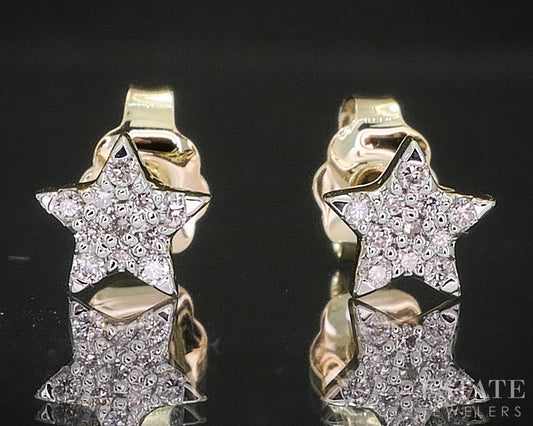10k Yellow Gold Lab Created .09ctw Diamond Star Stud Earrings p14988