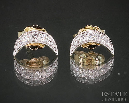 10k Yellow Gold Lab Created .10ctw Diamond Crescent Moon Stud Earrings p88194