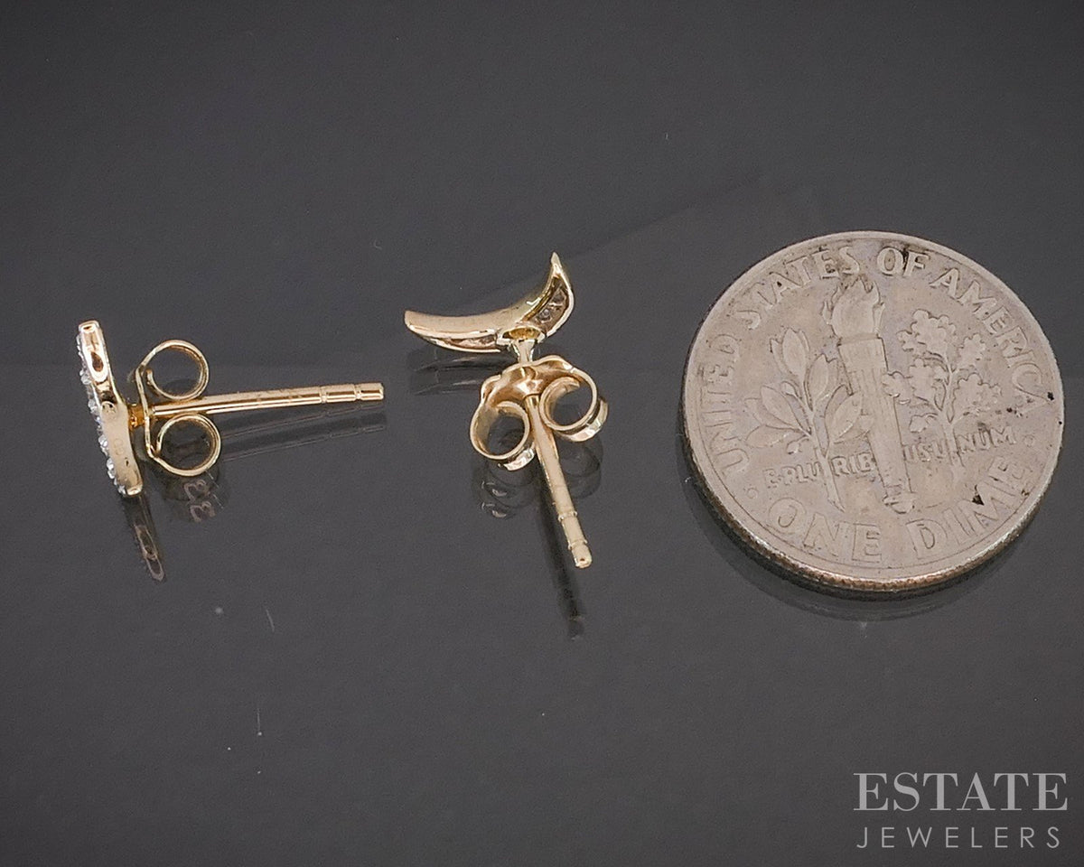 10k Yellow Gold Lab Created .10ctw Diamond Crescent Moon Stud Earrings p88194